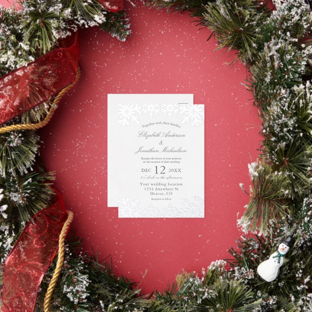 Carte Postale D'invitation À Feuilles D'aluminium Mariage Silver Winter Snowflake (Insitu)