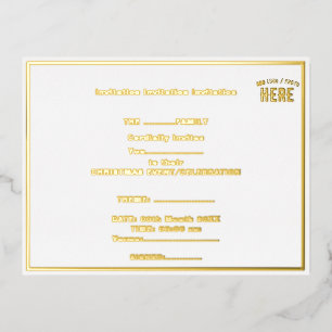 CARTE POSTALE D'INVITATION À FEUILLES D'ALUMINIUM MARQUE BLANCHE MODERNE ET PERSONNALISABLE VÉRIFIÉE