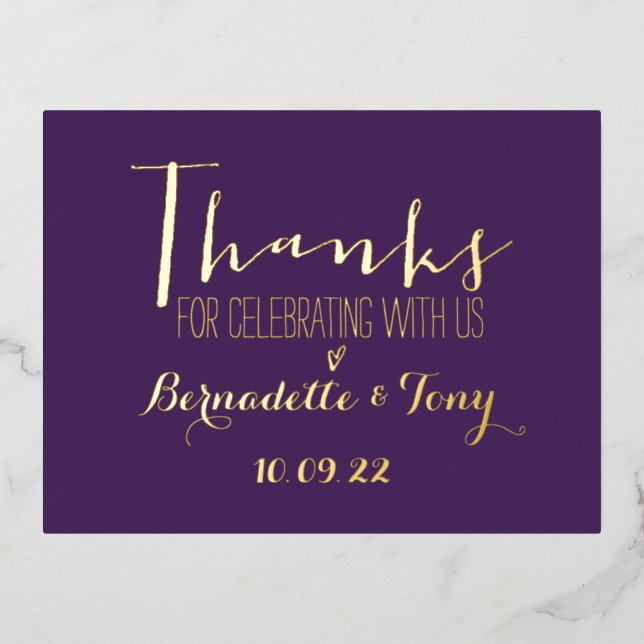 Carte Postale D'invitation À Feuilles D'aluminium Merci D'Avoir Célébré Avec Nous ! Merci mariage (Recto)