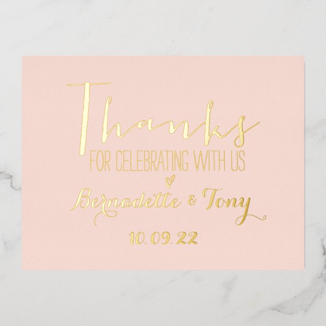 Carte Postale D'invitation À Feuilles D'aluminium Merci D'Avoir Célébré Avec Nous ! Merci mariage (Recto)
