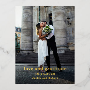 Carte Postale D'invitation À Feuilles D'aluminium Merci Mariage photo moderne minimaliste