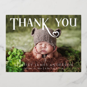 Carte Postale D'invitation À Feuilles D'aluminium Merci photo bébé Coeur moderne naissance