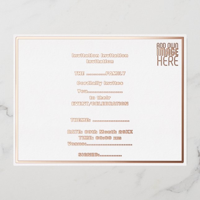 CARTE POSTALE D'INVITATION À FEUILLES D'ALUMINIUM MODÈLE DE TEXTE D'IMAGE BLANCHE SIMPLE MODERNE (Recto)