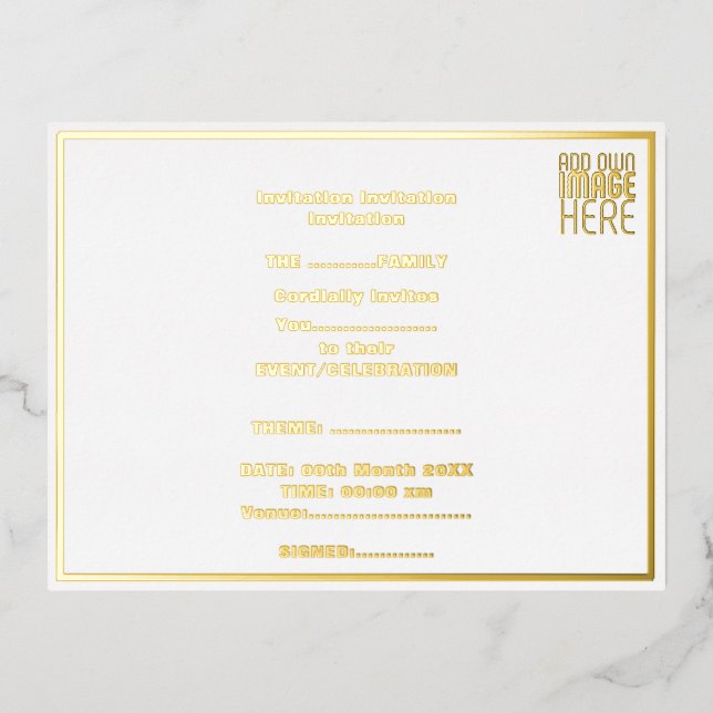 CARTE POSTALE D'INVITATION À FEUILLES D'ALUMINIUM MODÈLE DE TEXTE D'IMAGE BLANCHE SIMPLE MODERNE (Recto)