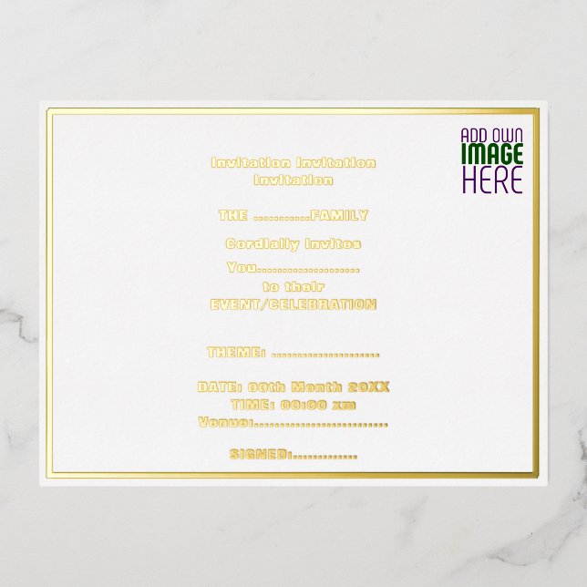 CARTE POSTALE D'INVITATION À FEUILLES D'ALUMINIUM MODÈLE DE TEXTE D'IMAGE BLANCHE SIMPLE MODERNE (Recto)