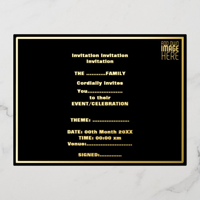 CARTE POSTALE D'INVITATION À FEUILLES D'ALUMINIUM MODÈLE DE TEXTE D'IMAGE NOIRE SIMPLE ET MODERNE (Recto)