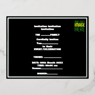 CARTE POSTALE D'INVITATION À FEUILLES D'ALUMINIUM MODÈLE DE TEXTE D'IMAGE NOIRE SIMPLE ET MODERNE