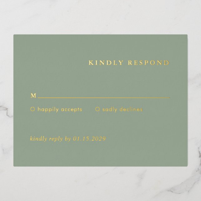 Carte Postale D'invitation À Feuilles D'aluminium Modern Sage Green Simple Wedding Foil RSVP Card (Recto)