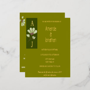 Carte Postale D'invitation À Feuilles D'aluminium Moderne Elégant Floral Bohemian Olive and Gold