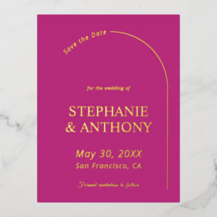 Carte Postale D'invitation À Feuilles D'aluminium Moderne Magenta Minimaliste avec Mariage à Arche