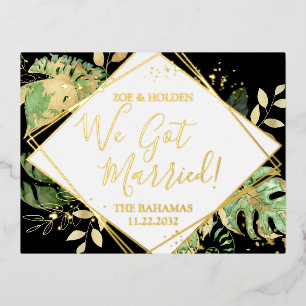 Carte Postale D'invitation À Feuilles D'aluminium Moderne Tropical Nous Nous Sommes Mariés Elopement