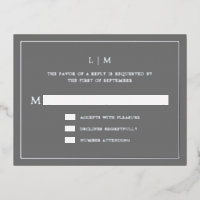 Monogramme gris foncé simple Mariage élégant RSVP