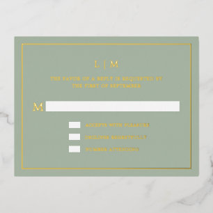 Carte Postale D'invitation À Feuilles D'aluminium Monogramme vert simple Sage Elégant Mariage RSVP