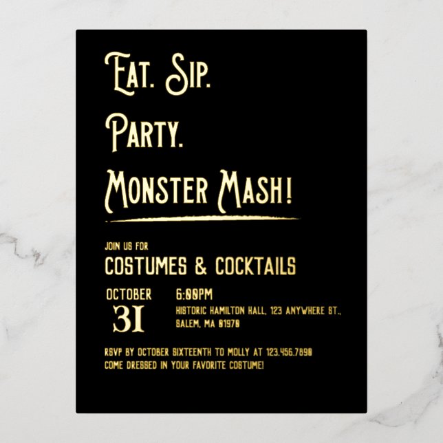 Carte Postale D'invitation À Feuilles D'aluminium Monster Mash Halloween (Recto)