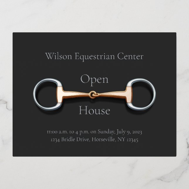 Carte Postale D'invitation À Feuilles D'aluminium Mors de filet à branche equestre (Recto)