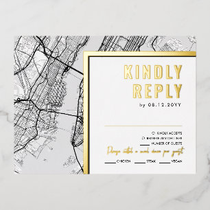 Carte Postale D'invitation À Feuilles D'aluminium New York City, New York Love Locator   Réponse RSV