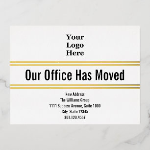 Carte Postale D'invitation À Feuilles D'aluminium Notre bureau a déplacé Black White Gold votre logo