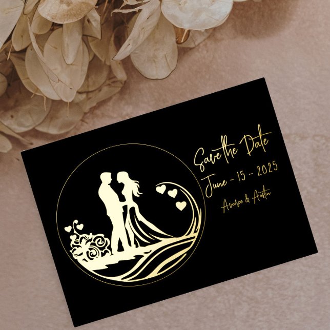 Carte Postale D'invitation À Feuilles D'aluminium Notre Mercredi Couple Gold Foil (Créateur téléchargé)