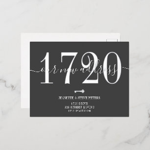 Carte Postale D'invitation À Feuilles D'aluminium Nouveau numéro d'adresse gris argenté en mouvement