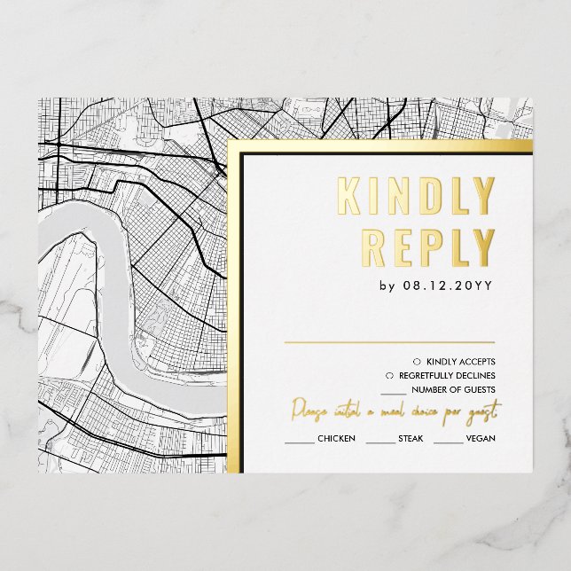 Carte Postale D'invitation À Feuilles D'aluminium Nouvelle-Orléans, Louisiane Love Locator | Réponse (Recto)