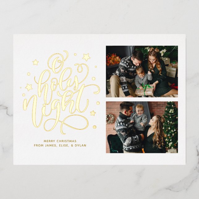 Carte Postale D'invitation À Feuilles D'aluminium Ô Nuit Sainte Lettre Manuscrite Personnalisée Phot (Recto)