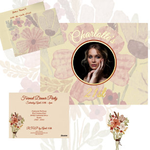 Carte Postale D'invitation À Feuilles D'aluminium Pale Jaune Indien Rouge Floral Aquarelle