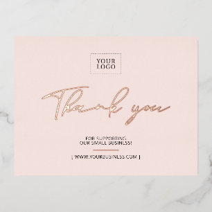 Carte Postale D'invitation À Feuilles D'aluminium Paquet Merci de logo rose pour entreprise