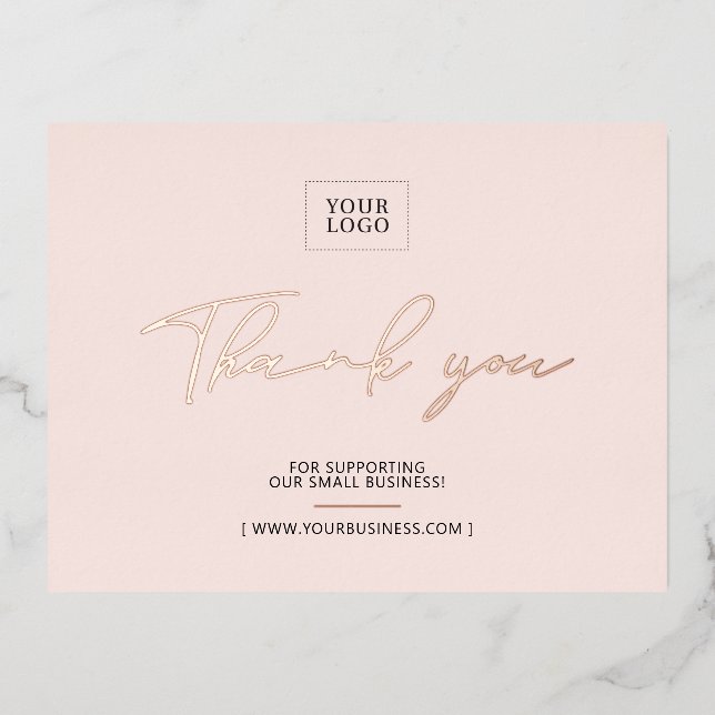 Carte Postale D'invitation À Feuilles D'aluminium Paquet Merci de logo rose pour entreprise (Recto)