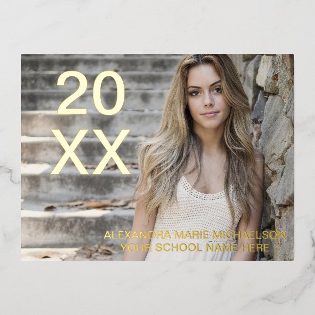 Carte Postale D'invitation À Feuilles D'aluminium Photo de fin d'études (Recto)