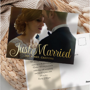 Carte Postale D'invitation À Feuilles D'aluminium Présentation de la photo d'élopement de Script