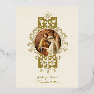 Carte Postale D'invitation À Feuilles D'aluminium Prière de l'Angelus de mariage Fiançailles Vierge 