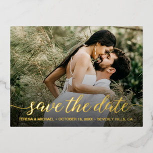 Carte Postale D'invitation À Feuilles D'aluminium Real Gold feuille Enregistrer la date Custom Photo