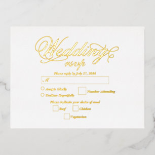 Carte Postale D'invitation À Feuilles D'aluminium Real Gold Foil Elegant Luxe Mariage blanc RSVP