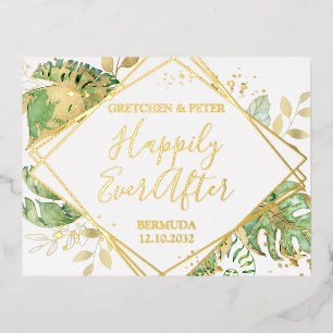 Carte Postale D'invitation À Feuilles D'aluminium Réception de Mariage Intime Tropical avec une Fin 