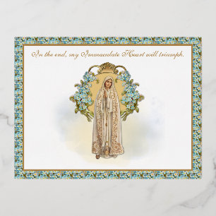 Carte Postale D'invitation À Feuilles D'aluminium Religieuse Dame de Fatima Coeur Immaculé Catholiqu