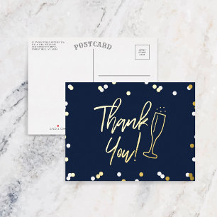 Carte Postale D'invitation À Feuilles D'aluminium Remerciement de mariage au champagne et confettis