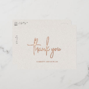 Carte Postale D'invitation À Feuilles D'aluminium Remerciement de mariage élégant beige intemporel