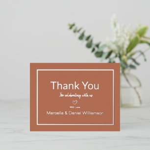 Carte Postale D'invitation À Feuilles D'aluminium Remerciement de mariage simple en terre cuite
