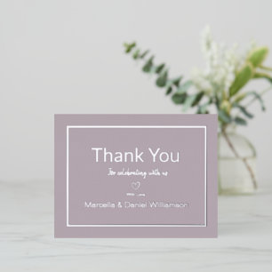 Carte Postale D'invitation À Feuilles D'aluminium Remerciement de mariage simple mauve