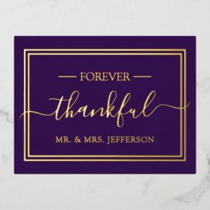 Carte Postale D'invitation À Feuilles D'aluminium Remerciement Mariage Moderne Violet M. & Mme.