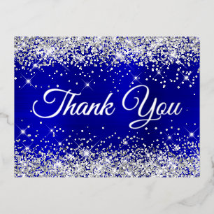 Carte Postale D'invitation À Feuilles D'aluminium Remerciement pour 21e anniversaire ombré bleu pail
