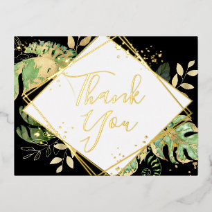 Carte Postale D'invitation À Feuilles D'aluminium Remerciements de mariage à la végétation tropicale