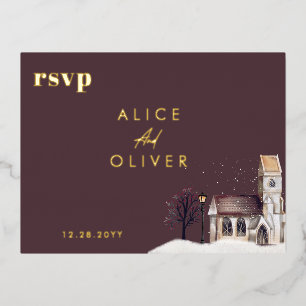 Carte Postale D'invitation À Feuilles D'aluminium Réponse pour cérémonie religieuse hivernale à l'ég