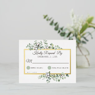 Carte Postale D'invitation À Feuilles D'aluminium Réponse pour mariage botanique avec coton rustique