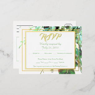 Carte Postale D'invitation À Feuilles D'aluminium Réponse pour mariage botanique de verdure et de fl