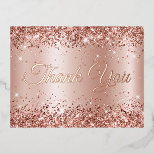 Carte Postale D'invitation À Feuilles D'aluminium Rose Gold Pailleté Merci 21ème Anniversaire