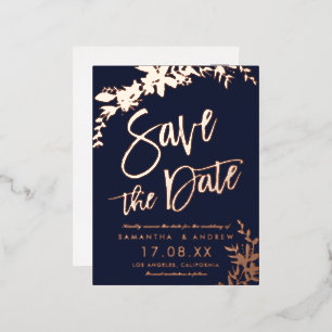 Carte Postale D'invitation À Feuilles D'aluminium Rose Gold typographie mariage floral enregistrer l