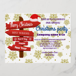 CARTE POSTALE D'INVITATION À FEUILLES D'ALUMINIUM ROSE OR ENTREPRISE CHRISTAMS PARTY FOIL