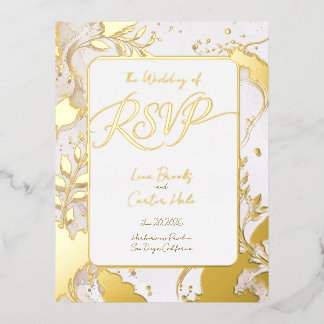 Carte Postale D'invitation À Feuilles D'aluminium RSVP minimaliste neutre à paillettes en aquarelle