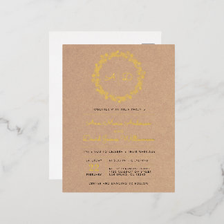 Carte Postale D'invitation À Feuilles D'aluminium Rustique Kraft Floral Mariage Wreath